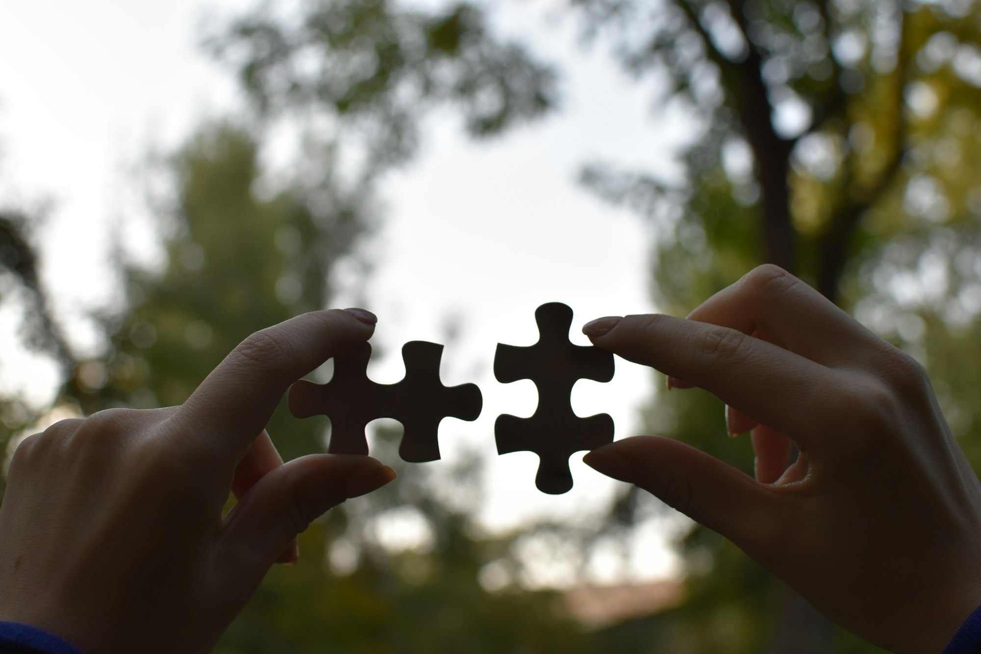 A person holding two puzzle pieces