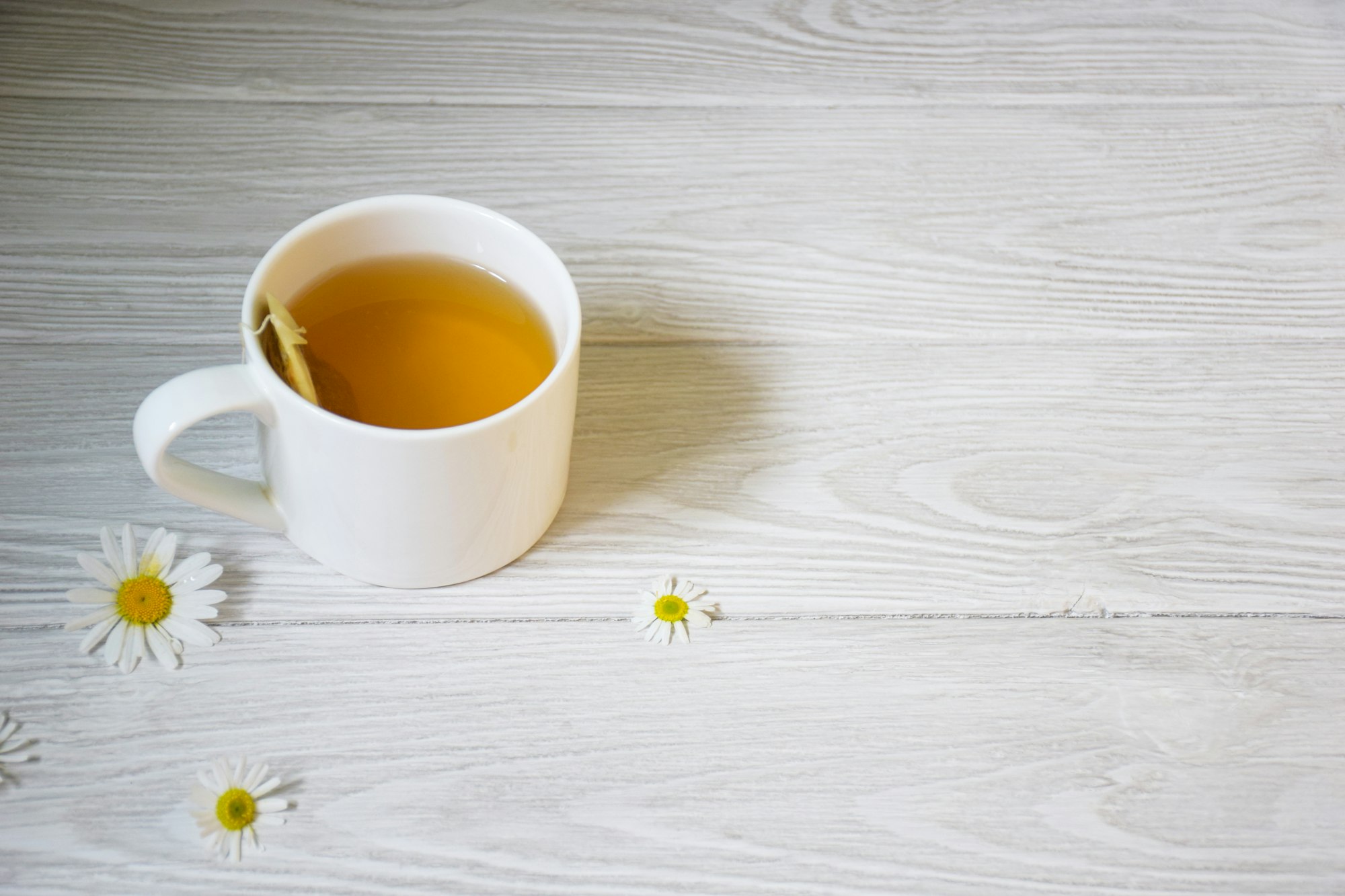 A calm cup of tea on a white table