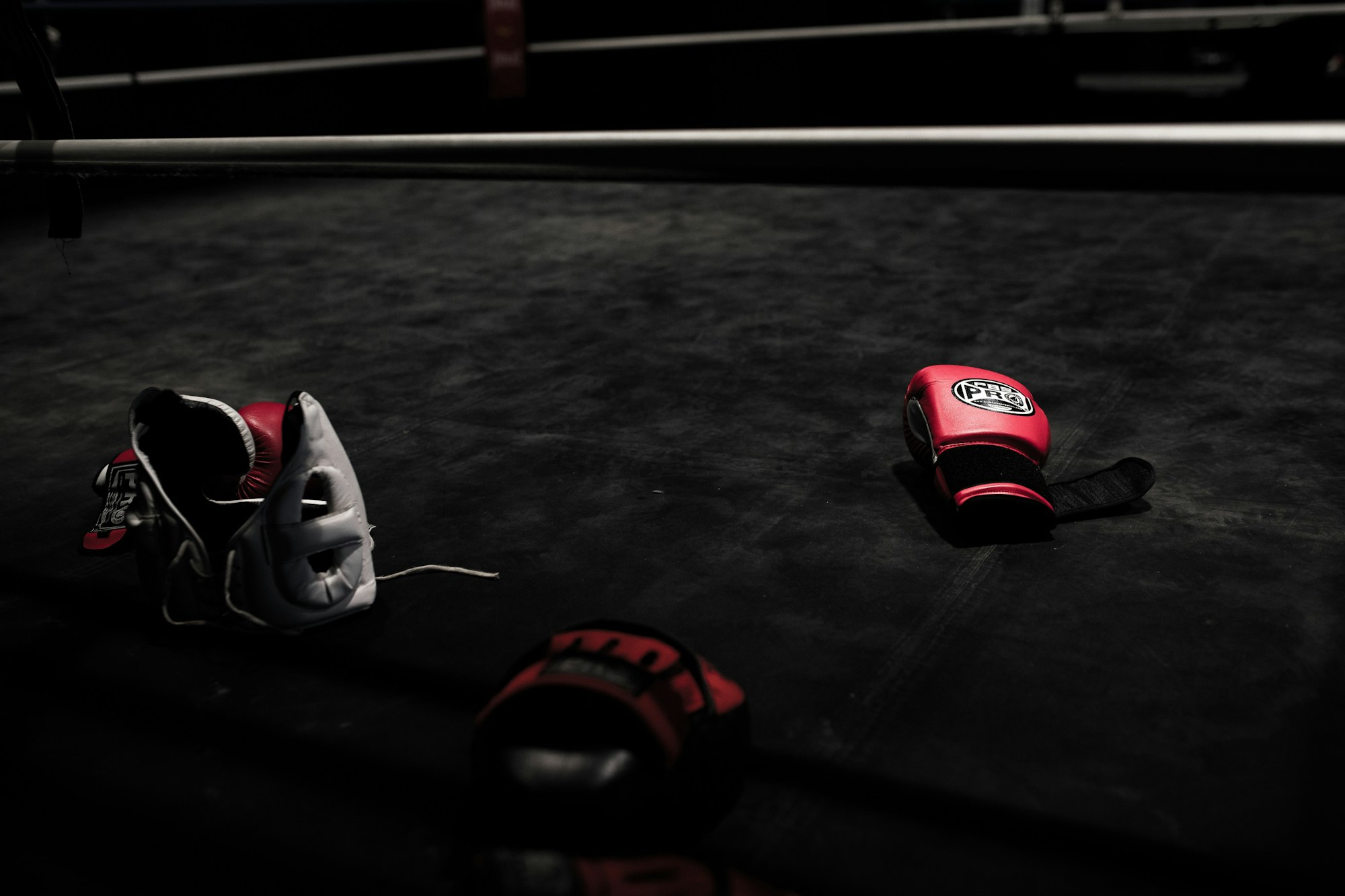 A pair of red boxing gloves