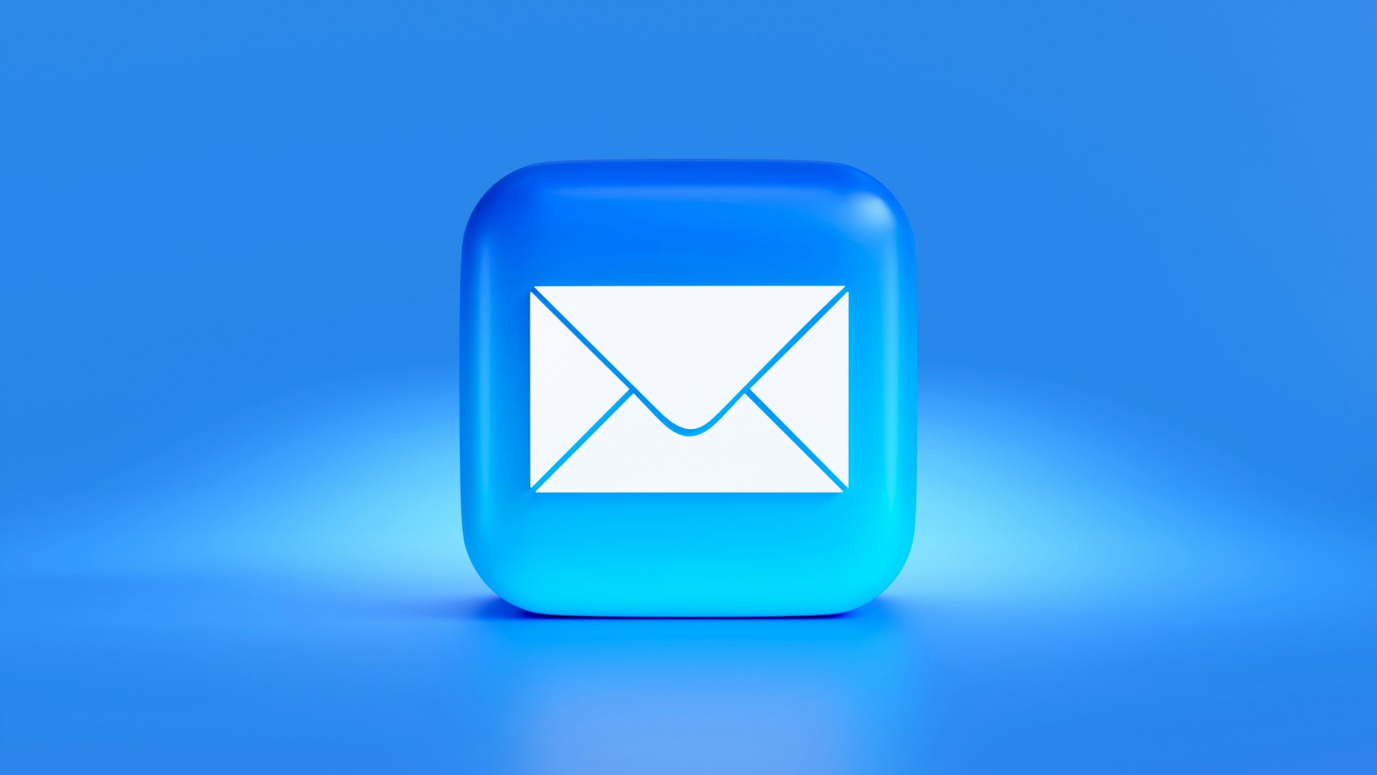 A blue button with a white envelope icon representing email