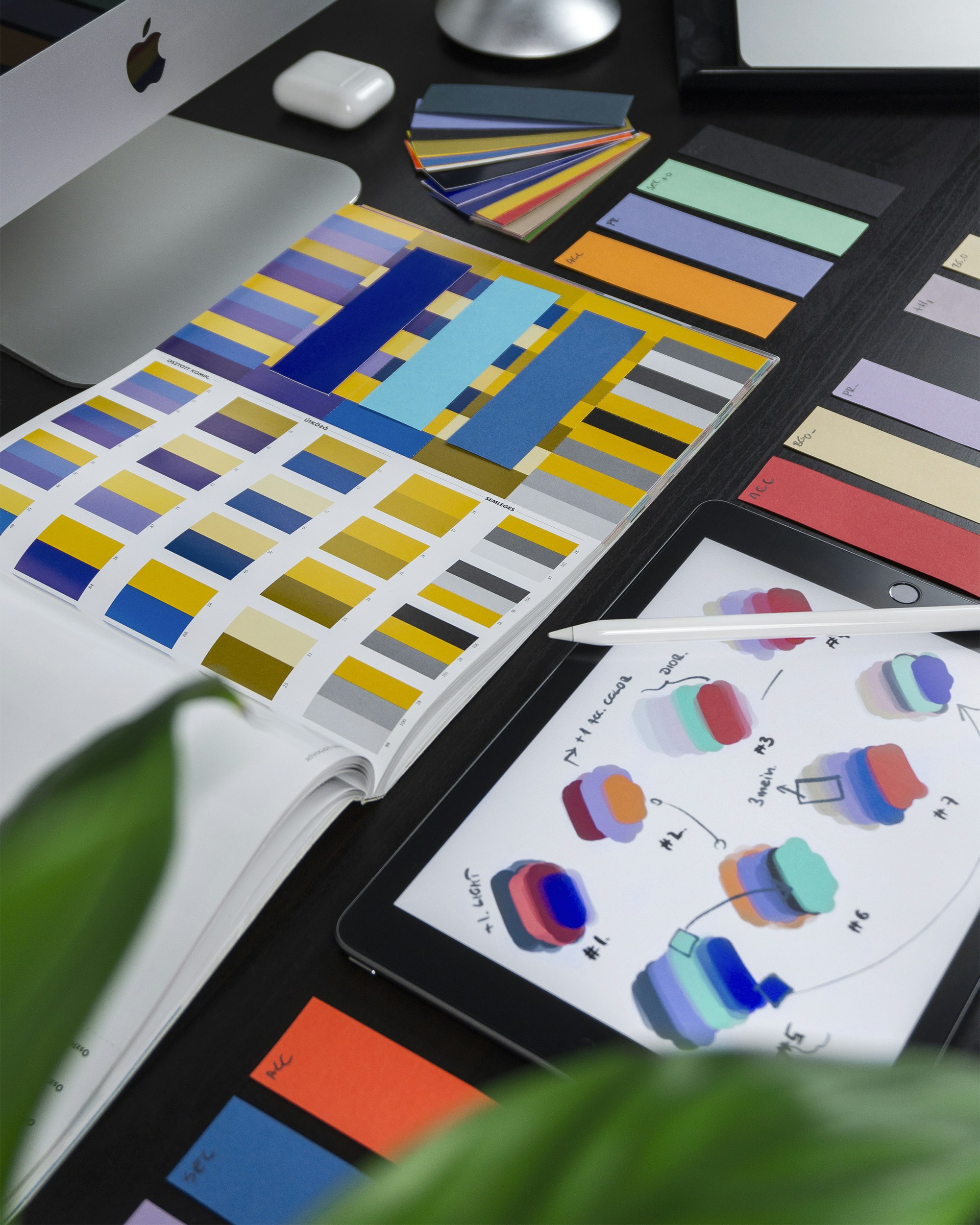 Colorful design templates and creative workspace setup