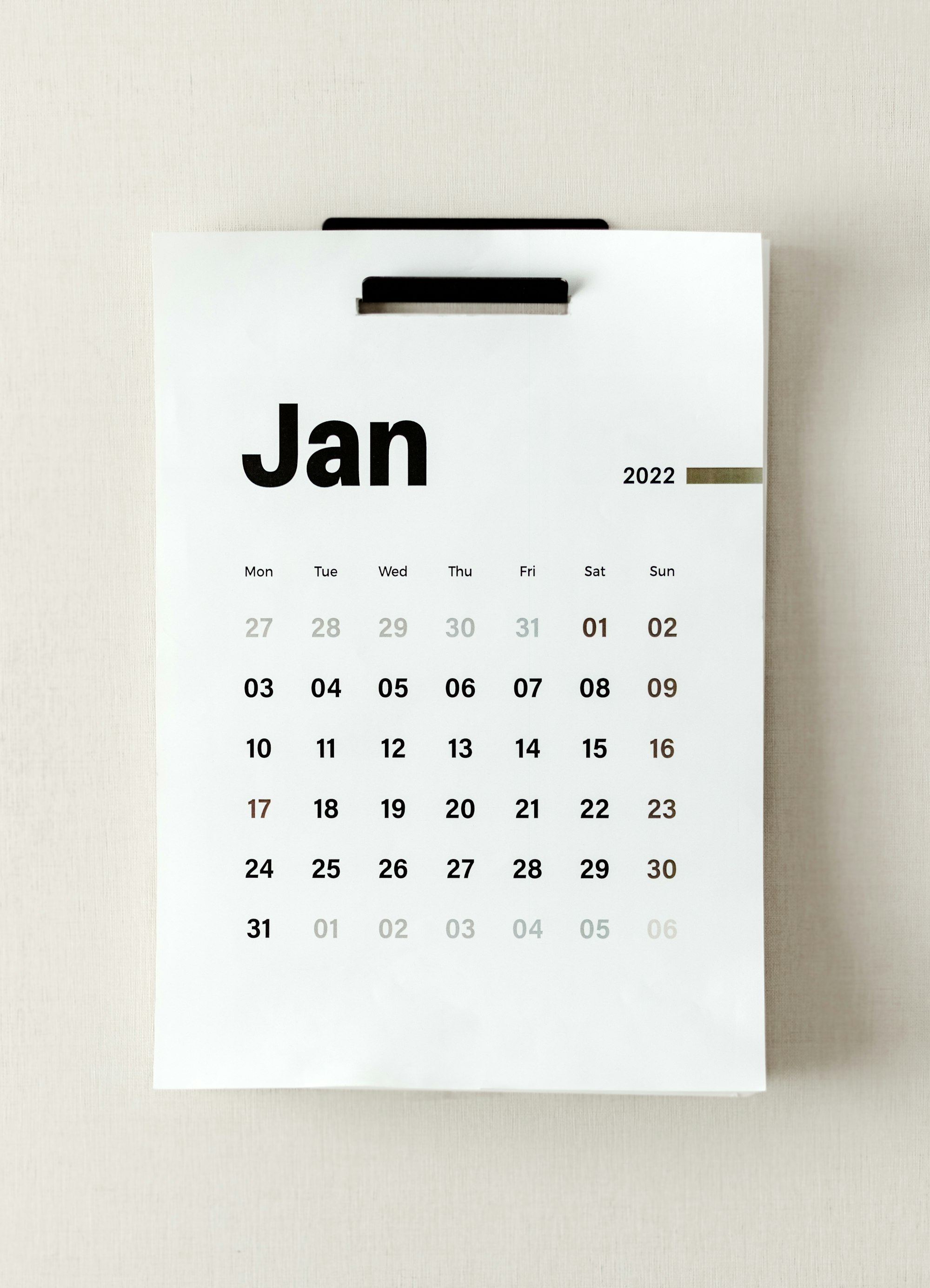 A calendar with the word jan on it