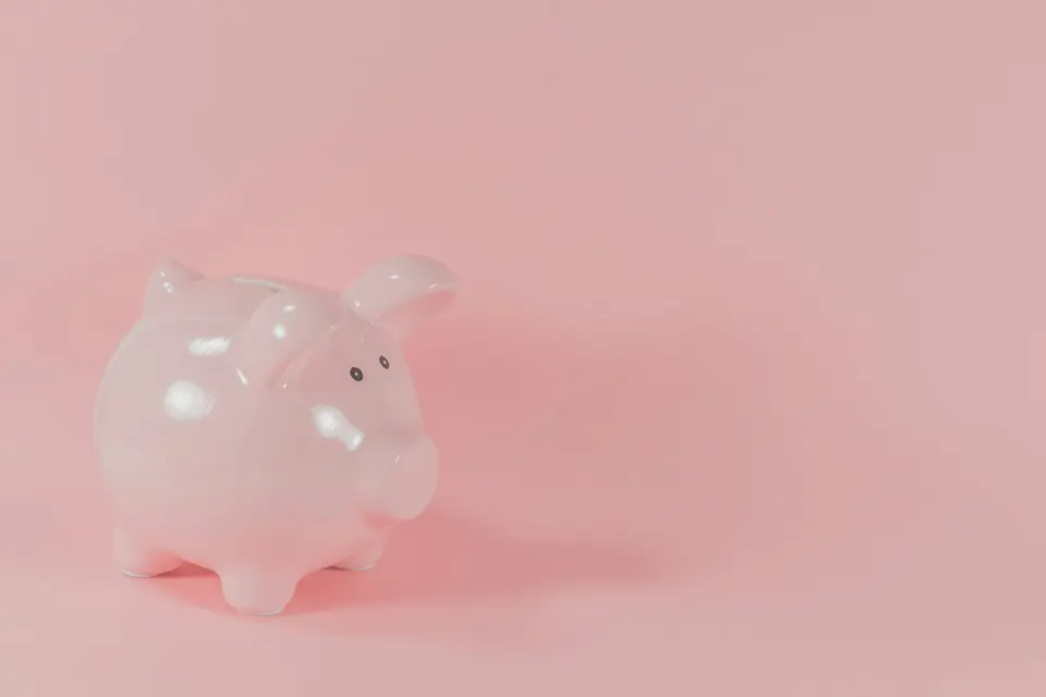 Pink ceramic piggy bank representing savings and financial independence
