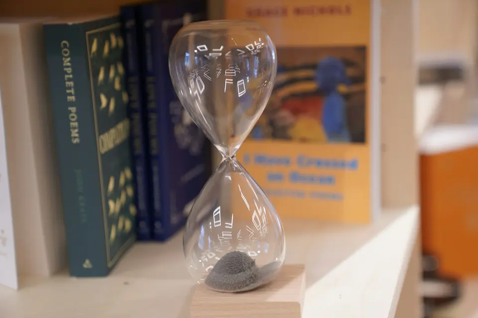 A glass trophy on a table